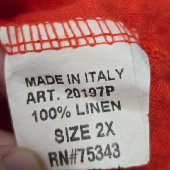 Saiph Top Womens 2X Orange Linen Short Sleeve Pullover Peasant Boho‎ Italy - Picture 5 of 10